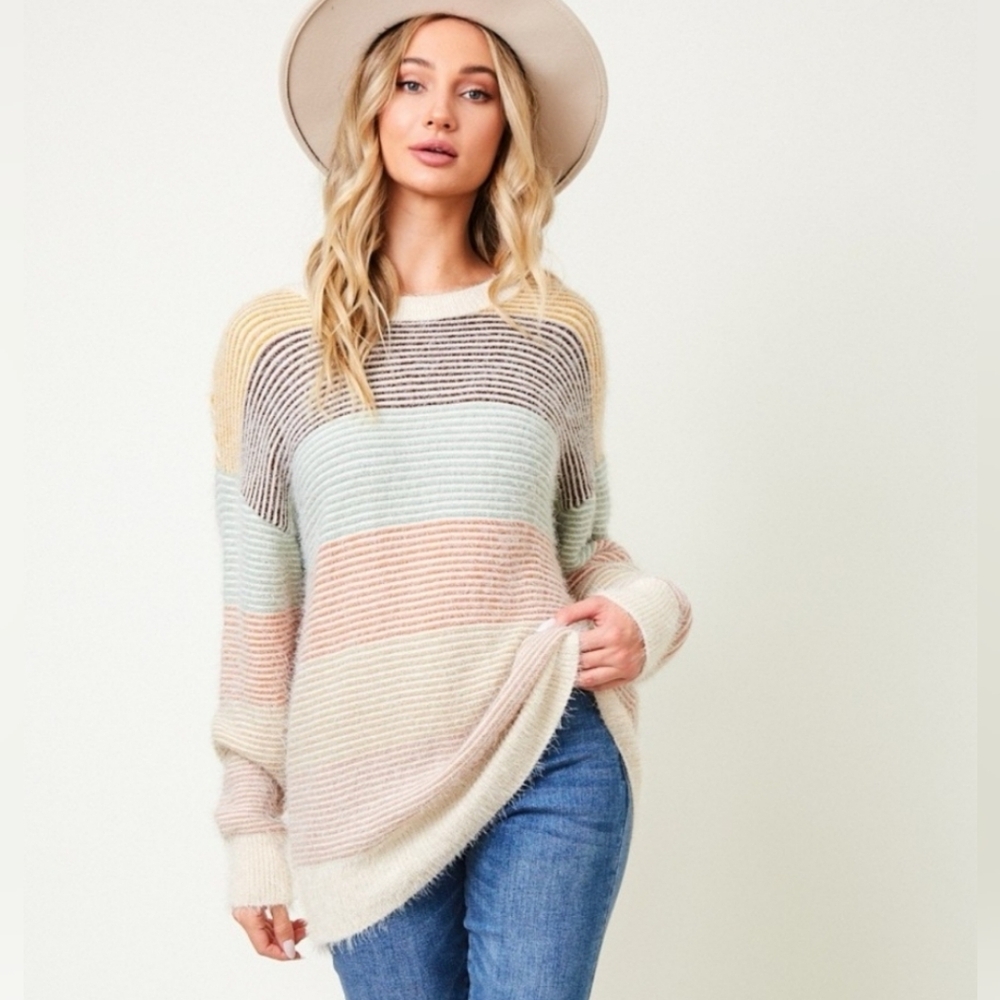 Peyton Multi Colorblock Striped Sweater NWT